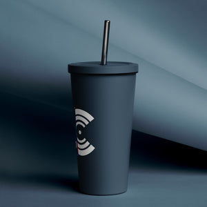 Insulated tumbler with a straw